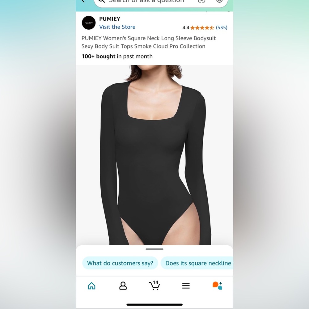 NEW PUMIEY Women's Square Neck Long Sleeve Bodysuit Sexy Body Suit Tops (Amazon) - Picture 2 of 6